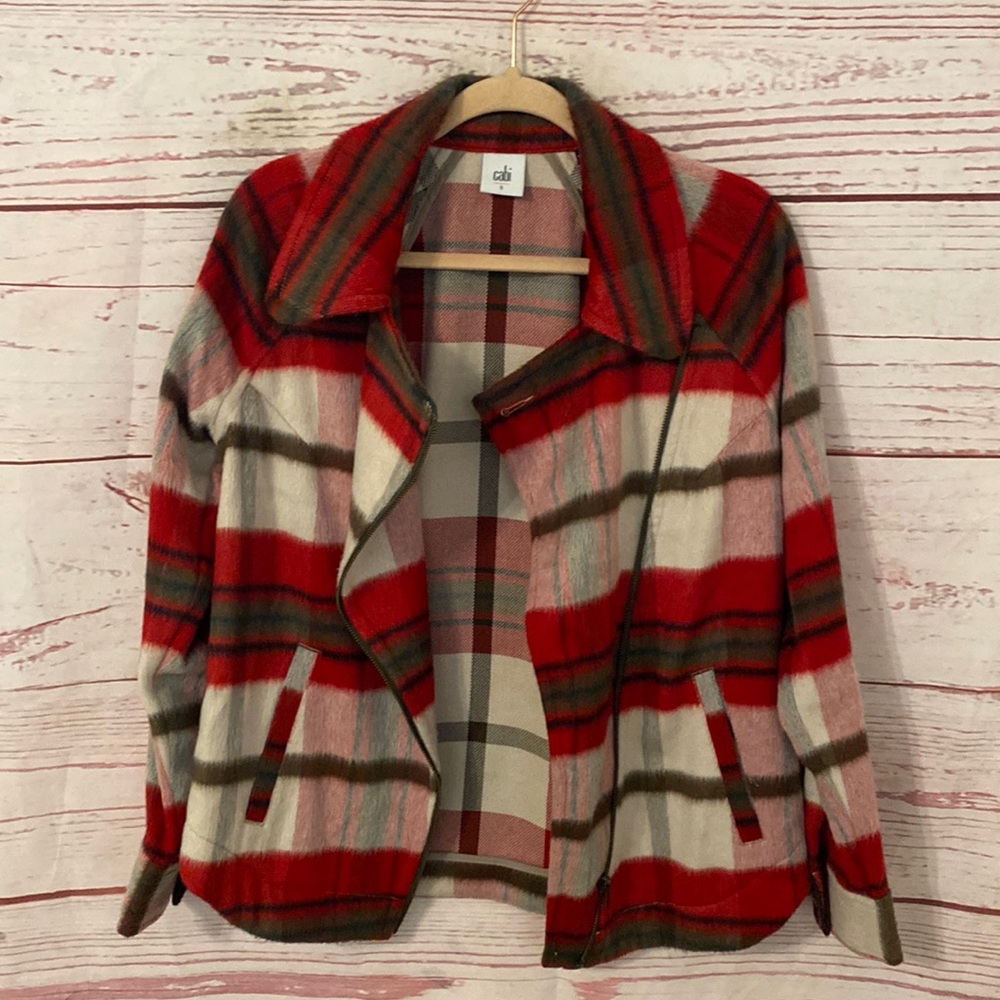 CAbi Red Plaid Wool Blend Blazer Jacket